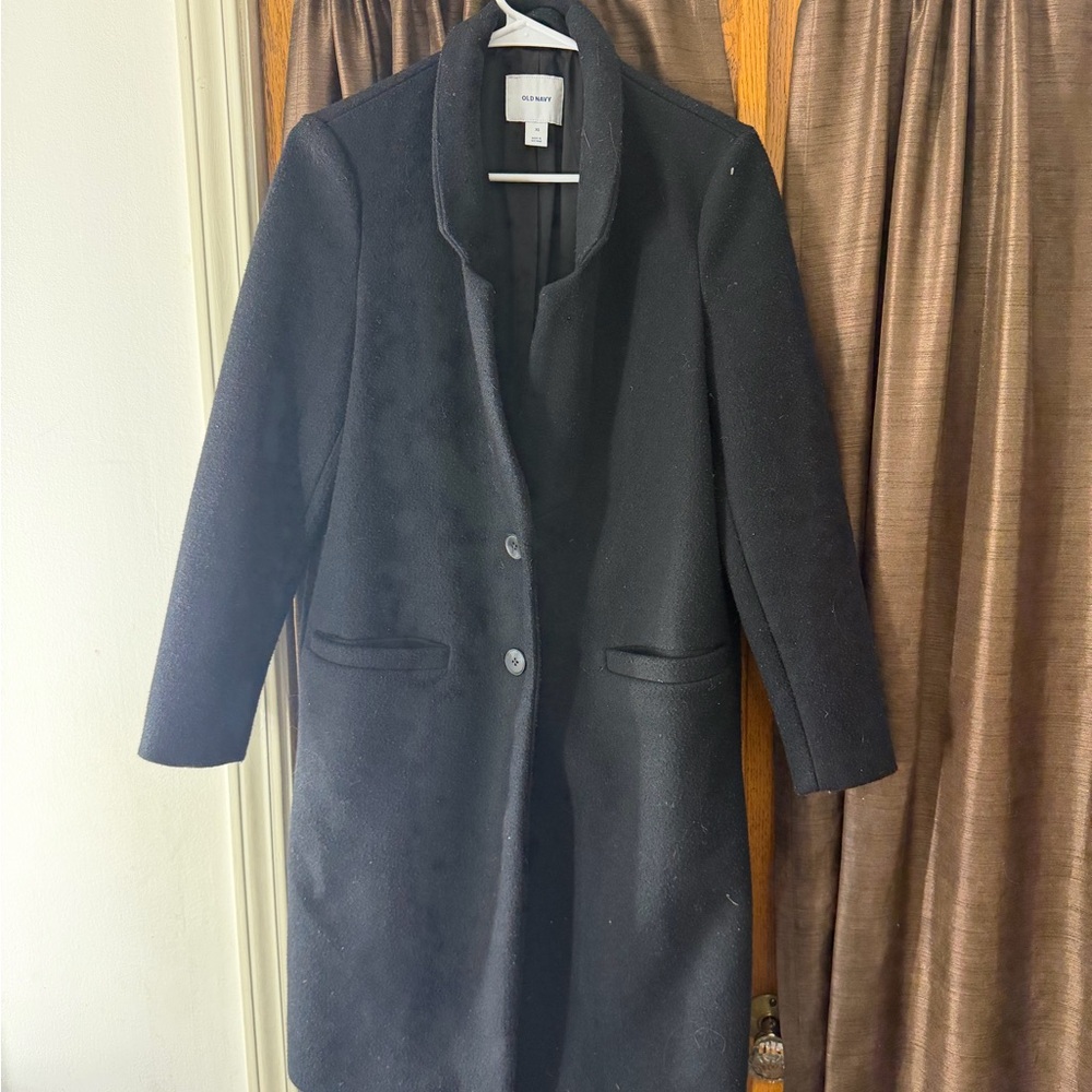 Old Navy Black Trench Coat XS Classic Long Minimal Jacket - Picture 4 of 6